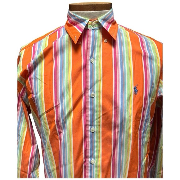 Ralph Lauren Colorful Striped Men's Long Sleeve Button Down Shirt Orange Size M - Picture 2 of 9